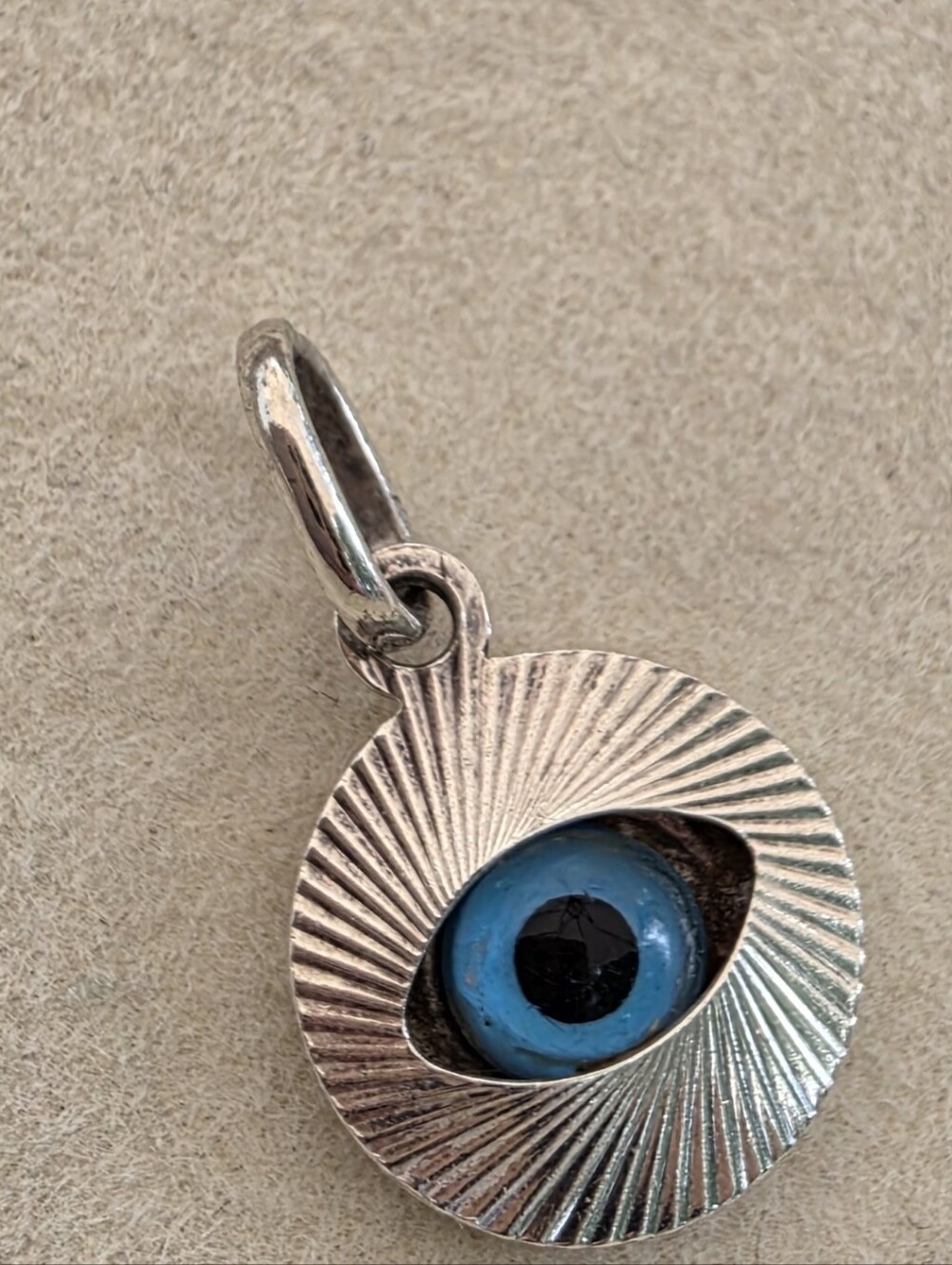 Italian Sterling Silver Blue Evil Eye Pendant Charm - 1.20g